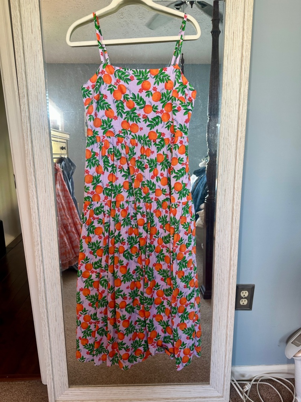 J. Crew *Holy Grail* Orange Print Spaghetti Strap Sundress Midi Dress
